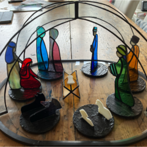 Glas-in-lood/tiffany Kerststal groot